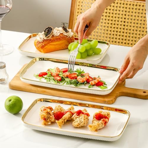 Serving Platters, Ceramic Serving Platters Set of 4, 12 Inch Rectangular Serving Trays Dishes for Party, alternate view 4