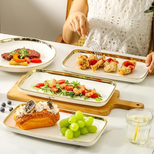 Serving Platters, Ceramic Serving Platters Set of 4, 12 Inch Rectangular Serving Trays Dishes for Party, alternate view 5