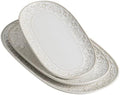 Serving Platters Set, 14"/12"/10" Oval Ceramic Serving Plates, Embossed Serving Trays for Party, Oven Dishwasher
