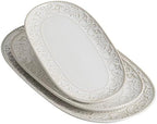 Serving Platters Set, 14"/12"/10" Oval Ceramic Serving Plates, Embossed Serving Trays for Party, Oven Dishwasher