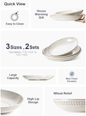 Serving Platters Set of 2, Ceramic Serving Bowls, Large Oval Serving Dishes for Entertaining, Turkey Plates, alternate view 6
