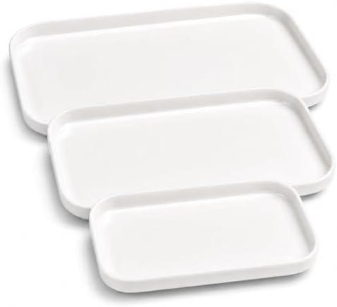 Serving Platters Set of 3, 12/14/16 Inch Large White Ceramic Serving Platters with Modern Upright Rims