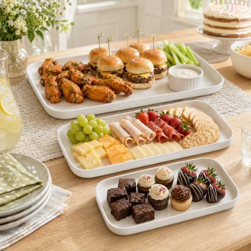 Serving Platters Set of 3, 12/14/16 Inch Large White Ceramic Serving Platters with Modern Upright Rims, alternate view 2