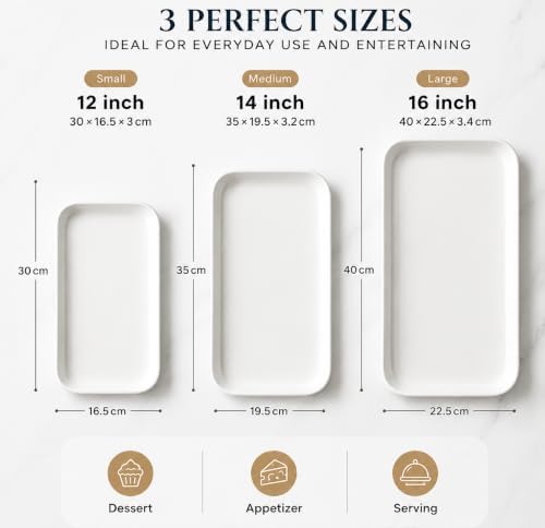 Serving Platters Set of 3, 12/14/16 Inch Large White Ceramic Serving Platters with Modern Upright Rims, alternate view 3