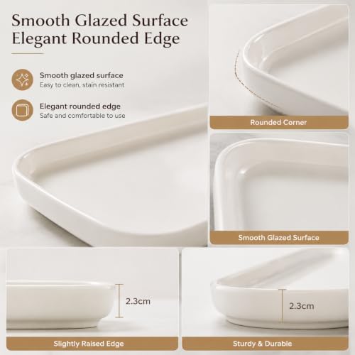 Serving Platters Set of 3, 12/14/16 Inch Large White Ceramic Serving Platters with Modern Upright Rims, alternate view 6