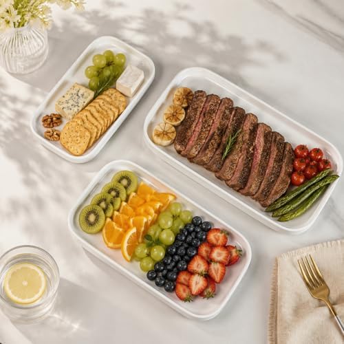 Serving Platters Set of 3, 12/14/16 Inch Large White Ceramic Serving Platters with Modern Upright Rims, alternate view 7
