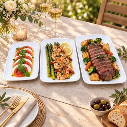 Serving Platters Set of 3, 15.7/13.7/11.4 Inch Rectangular Porcelain Serving Trays, White Ceramic Serving Dishes, alternate