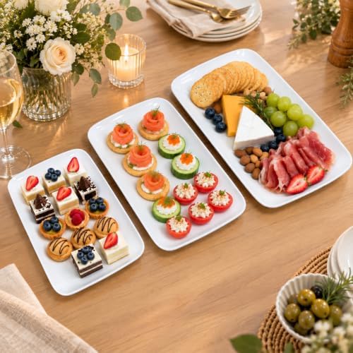 Serving Platters Set of 3, 15.7/13.7/11.4 Inch Rectangular Porcelain Serving Trays, White Ceramic Serving Dishes, alternate