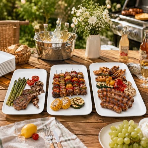 Serving Platters Set of 3, 15.7/13.7/11.4 Inch Rectangular Porcelain Serving Trays, White Ceramic Serving Dishes, alternate