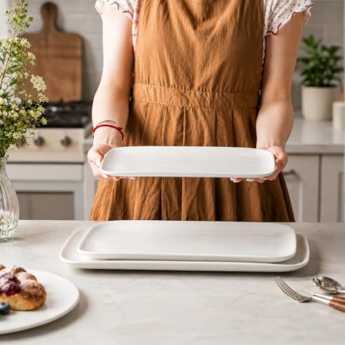 Serving Platters Set of 3, 15.7/13.7/11.4 Inch Rectangular Porcelain Serving Trays, White Ceramic Serving Dishes, alternate