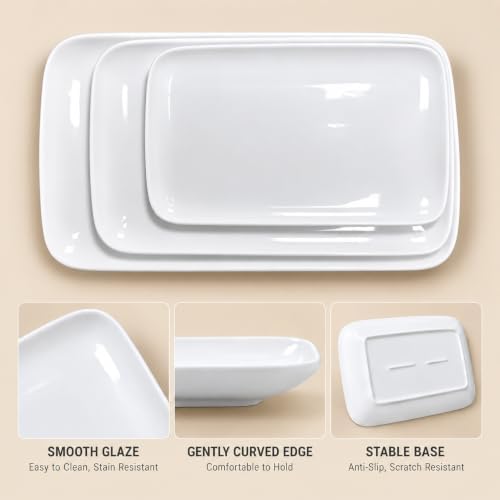 Serving Platters Set of 3, 15.7/13.7/11.4 Inch Rectangular Porcelain Serving Trays, White Ceramic Serving Dishes, alternate