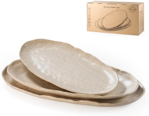 Serving Platters Set of 3, Serving Trays for Party, Cheese Platter in Small Medium Large in Taupe