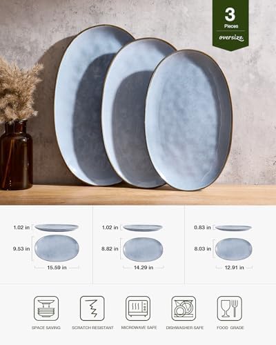 Serving Platters Set of 3 Sizes - Oval, Blue in Oval in Blue, alternate view 2