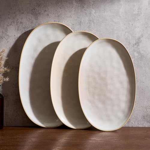 Serving Platters Set of 3 Sizes - Oval, Cappuccino White in Oval in Cappuccino White