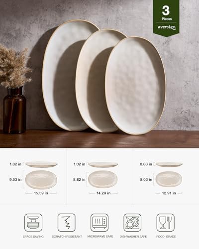 Serving Platters Set of 3 Sizes - Oval, Cappuccino White in Oval in Cappuccino White, alternate view 3