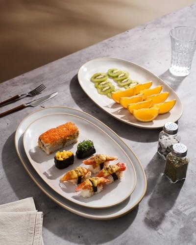 Serving Platters Set of 3 Sizes - Oval, Cappuccino White in Oval in Cappuccino White, alternate view 4