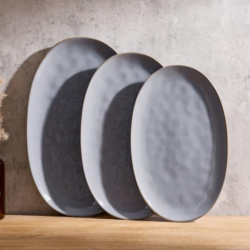 Serving Platters Set of 3 Sizes - Oval, Dark Grey in Large in Dark Gray