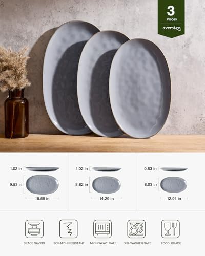 Serving Platters Set of 3 Sizes - Oval, Dark Grey in Large in Dark Gray, alternate view 2