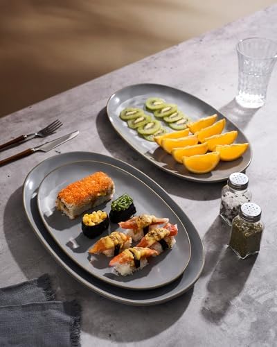 Serving Platters Set of 3 Sizes - Oval, Dark Grey in Large in Dark Gray, alternate view 4