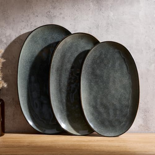 Serving Platters Set of 3 Sizes - Oval, Deep Forest in Oval in Deep Forest