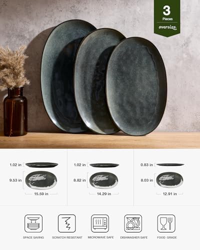 Serving Platters Set of 3 Sizes - Oval, Deep Forest in Oval in Deep Forest, alternate view 2