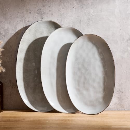 Serving Platters Set of 3 Sizes - Oval, Grey in Oval in Gray