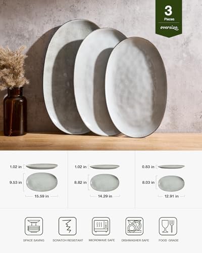 Serving Platters Set of 3 Sizes - Oval, Grey in Oval in Gray, alternate view 3