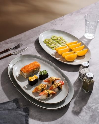 Serving Platters Set of 3 Sizes - Oval, Grey in Oval in Gray, alternate view 4