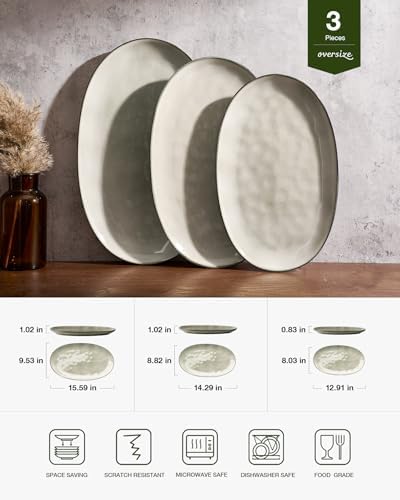 Serving Platters Set of 3 Sizes - Oval, Light khaki in Oval in Light khaki, alternate view 3