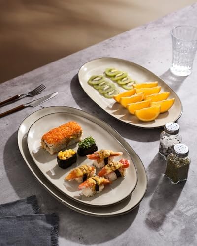 Serving Platters Set of 3 Sizes - Oval, Light khaki in Oval in Light khaki, alternate view 4