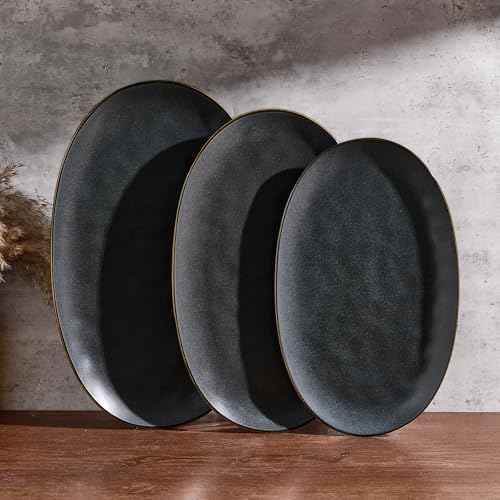 Serving Platters Set of 3 Sizes - Oval, Matte Dark Charcoal in Extra-Large in Matte Dark Charcoal