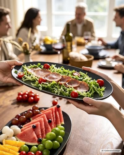 Serving Platters Set of 3 Sizes - Oval, Matte Dark Charcoal in Extra-Large in Matte Dark Charcoal, alternate view 3