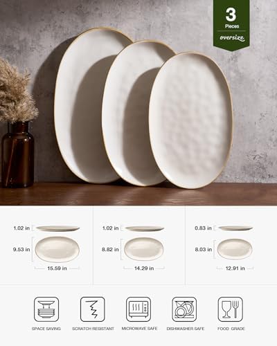 Serving Platters Set of 3 Sizes - Oval, Matte White in Oval in Matte White, alternate view 3