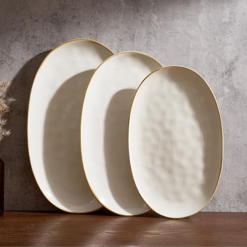 Serving Platters Set of 3 Sizes - Oval, Vanilla White in Oval in Vanilla White