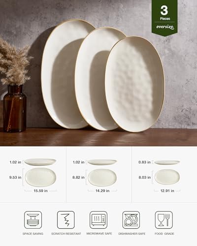 Serving Platters Set of 3 Sizes - Oval, Vanilla White in Oval in Vanilla White, alternate view 3