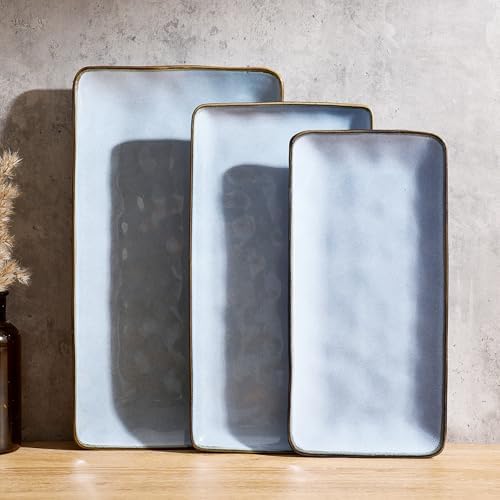 Serving Platters Set of 3 Sizes - Rectangular, Blue in Blue