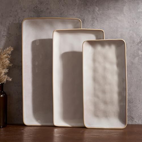 Serving Platters Set of 3 Sizes - Rectangular, Cappuccino White in Cappuccino White