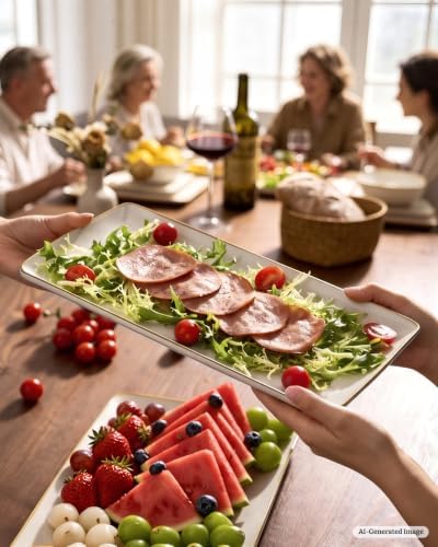 Serving Platters Set of 3 Sizes - Rectangular, Cappuccino White in Cappuccino White, alternate view 2