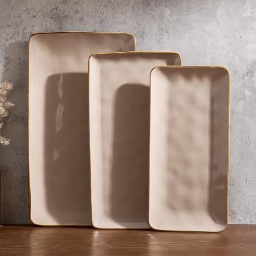 Serving Platters Set of 3 Sizes - Rectangular, Cinnamon Brown in Cinnamon Brown