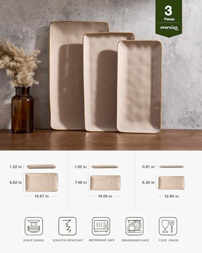 Serving Platters Set of 3 Sizes - Rectangular, Cinnamon Brown in Cinnamon Brown, alternate view 3