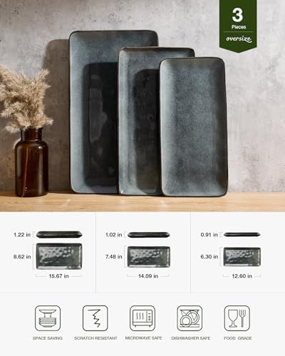 Serving Platters Set of 3 Sizes - Rectangular, Deep Forest in Deep Forest, alternate view 3