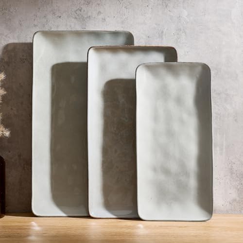 Serving Platters Set of 3 Sizes - Rectangular, Grey in Gray