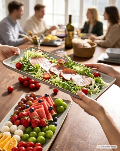 Serving Platters Set of 3 Sizes - Rectangular, Grey in Gray, alternate view 2