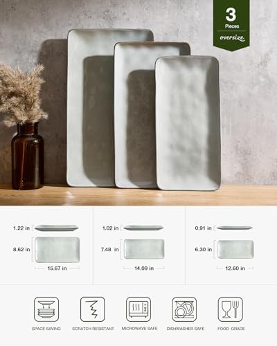 Serving Platters Set of 3 Sizes - Rectangular, Grey in Gray, alternate view 3