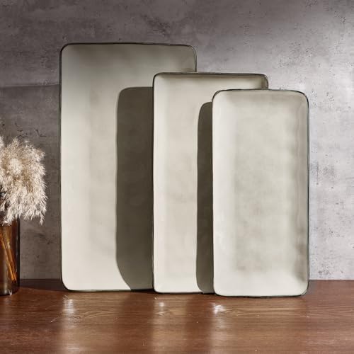 Serving Platters Set of 3 Sizes - Rectangular, Light Khaki in Light Khaki