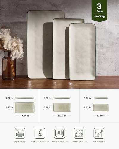Serving Platters Set of 3 Sizes - Rectangular, Light Khaki in Light Khaki, alternate view 3