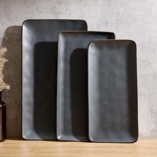 Serving Platters Set of 3 Sizes - Rectangular, Matte Dark Charcoal in Matte Dark Charcoal
