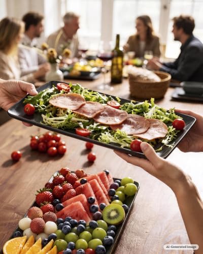 Serving Platters Set of 3 Sizes - Rectangular, Matte Dark Charcoal in Matte Dark Charcoal, alternate view 2