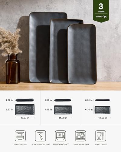 Serving Platters Set of 3 Sizes - Rectangular, Matte Dark Charcoal in Matte Dark Charcoal, alternate view 3