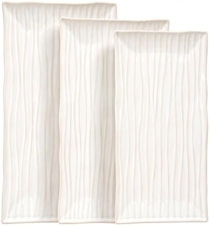 Serving Platters Set of 3 Sizes - Rectangular Serving Tray, Gold in Extra Large in Gold Striped